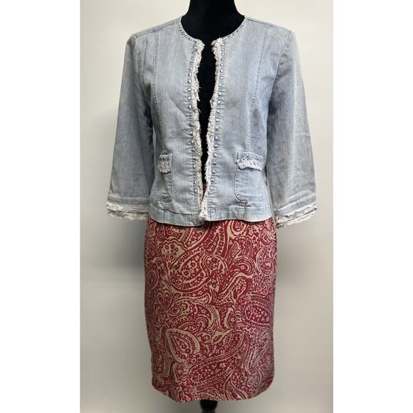 Y2K Silk & Wool Blend Skirt Size 6 Fall Red & Tan Paisley Preppy Career Office - Picture 1 of 14